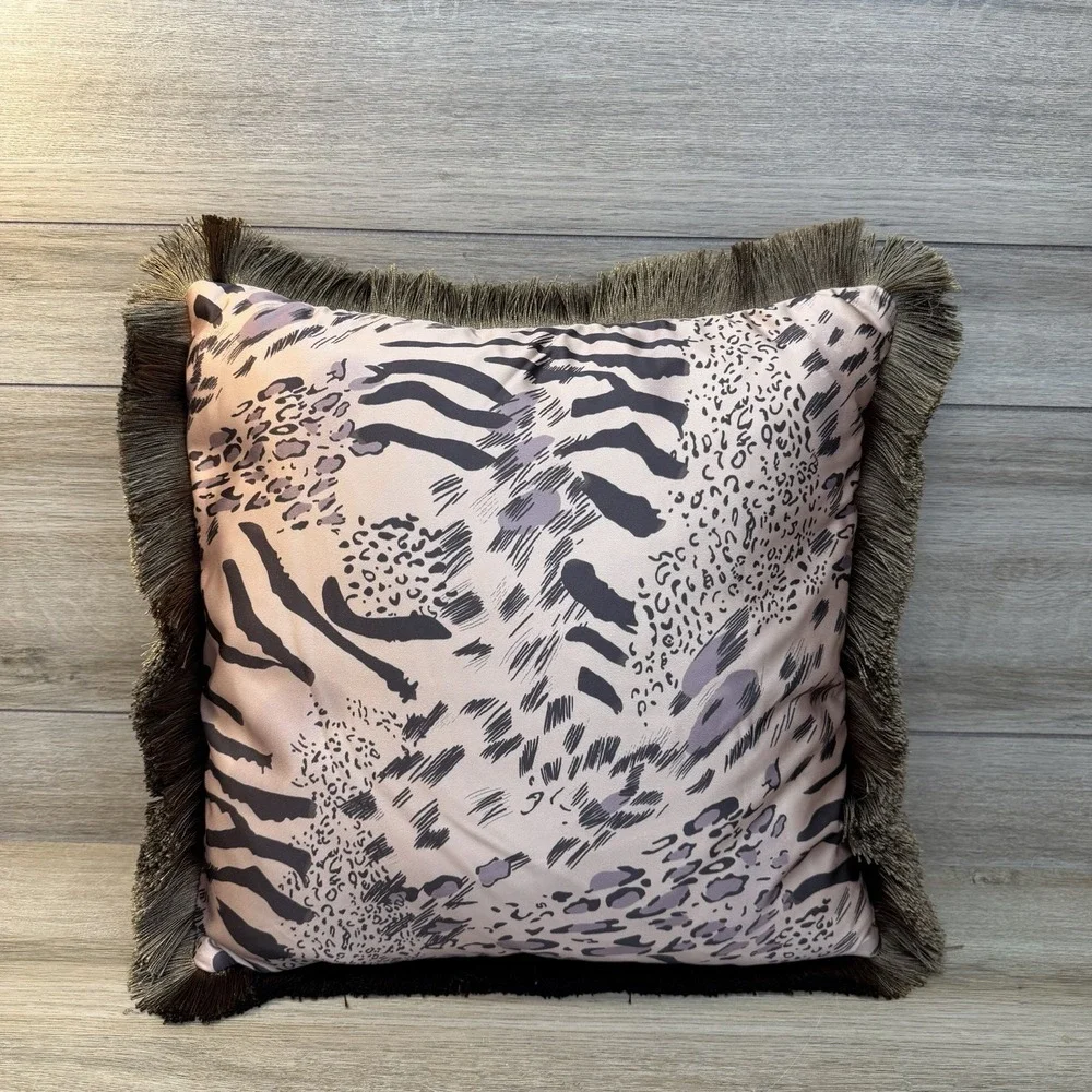 Paoletti Cushion Pillow Duck Feather Safari Animal Print Fringe Decorative